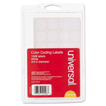 Universal® Self-adhesive Removable Color-coding Labels, 0.75" Dia., White, 28-sheet, 36 Sheets-pack freeshipping - TVN Wholesale